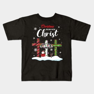 Christmas Begins With Christ Snowman Christian Cross Xmas Kids T-Shirt